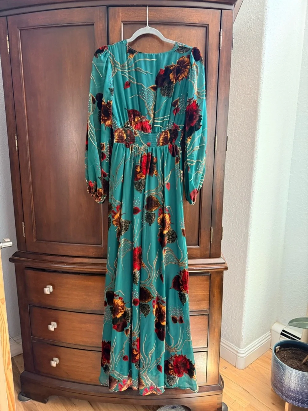 Baltic Born Teal Maxi Dress with Red and Brown Floral Print - Picture 2 of 3